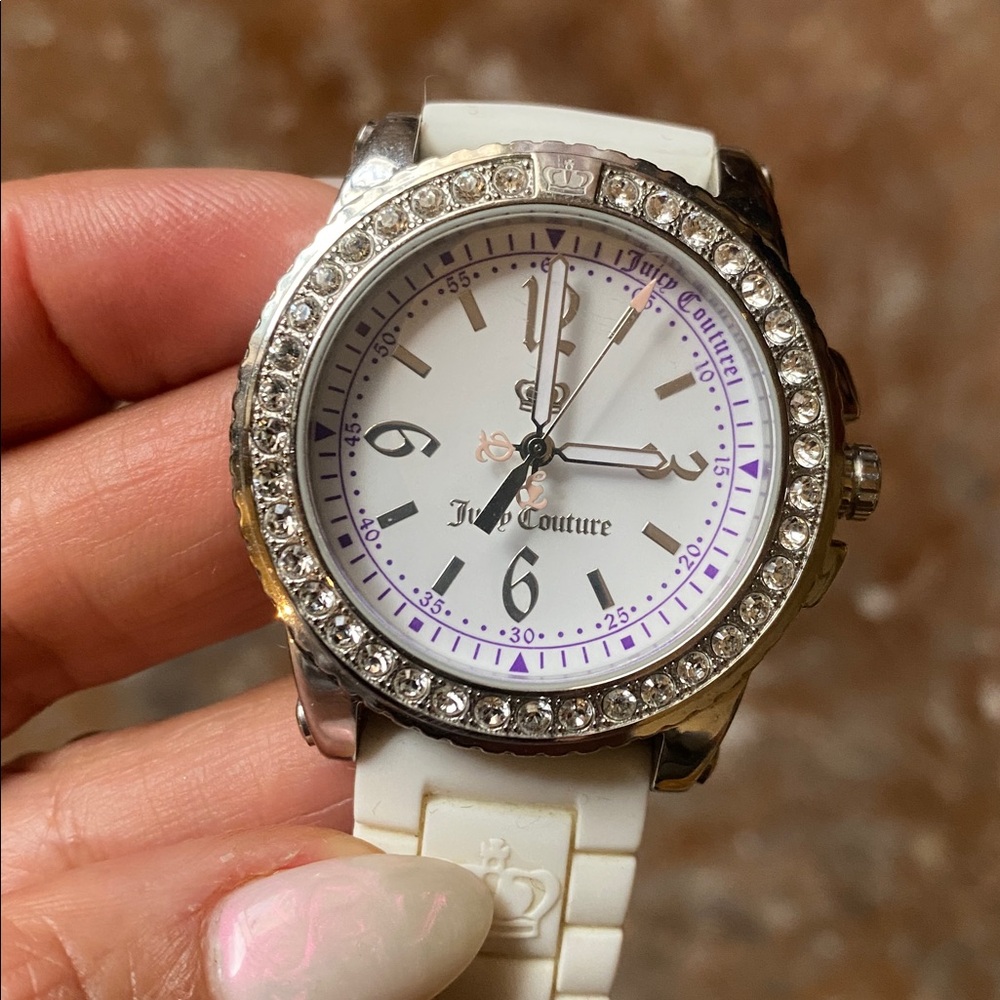 Juicy Couture White Silicone Strap Watch with Crystal Bezel